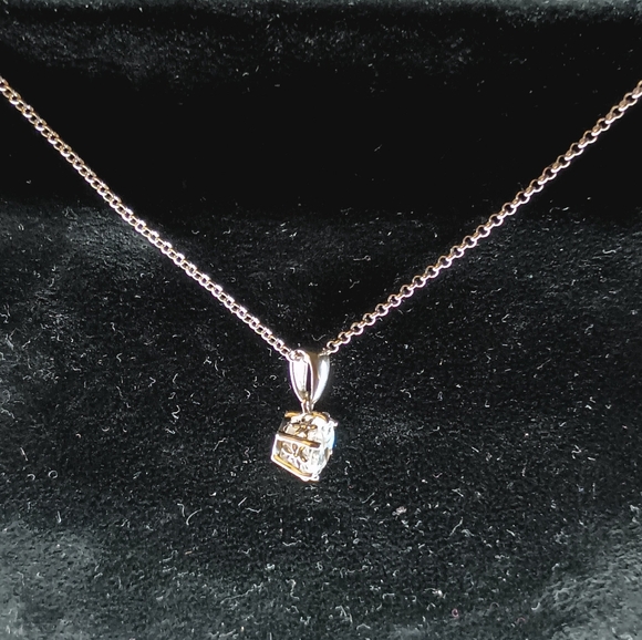 Rhodium Plated/Sterling Silver Round Diamond Simulant Pendant - Picture 3 of 6